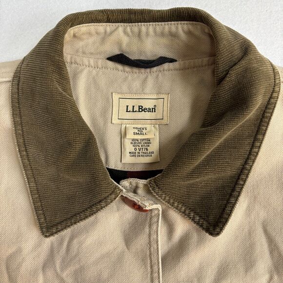 LL Bean Field Barn Chore Hunting Jacket Coat Women S Tan Flannel Canvas Corduroy - Picture 4 of 10